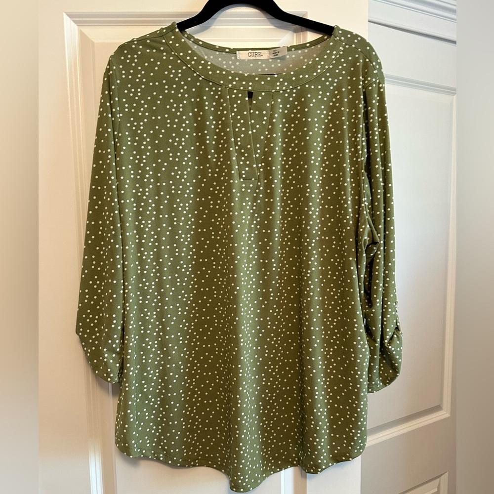 Chic Olive Green Polka Dot Blouse by Cure.